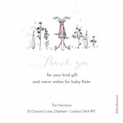 Baby Thank You Cards Family Bike Ride Pink - Front