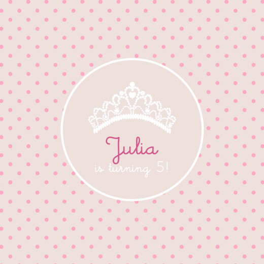 Kids Party Invitations Tiara Pink - Front