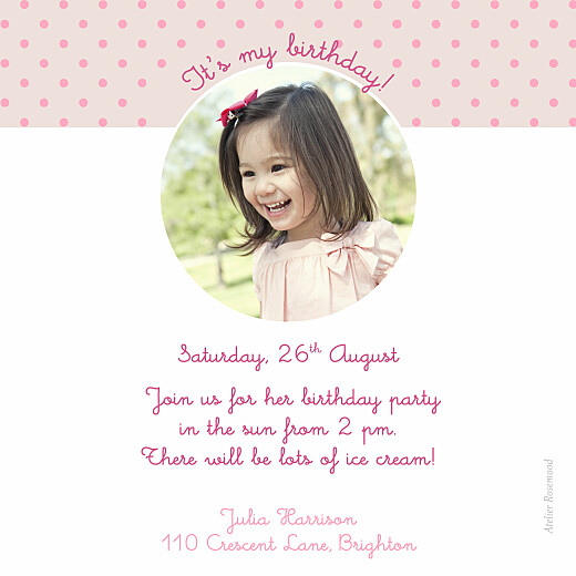 Kids Party Invitations Tiara Pink - Back