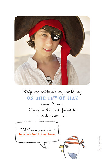Kids Party Invitations Pirate Party Green - Back