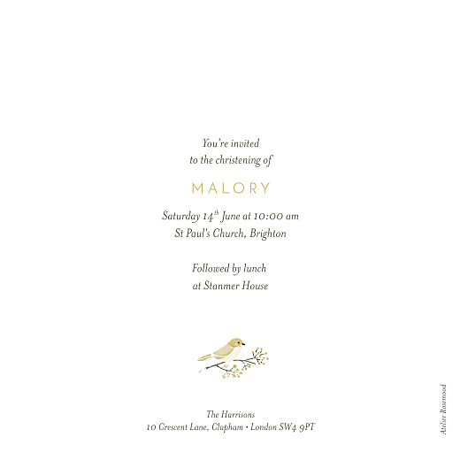 Christening Invitations Blessed Yellow - Back