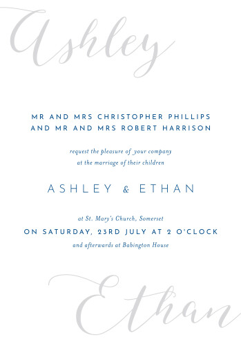 Wedding Invitations Calligraphy (Small) Blue - Front