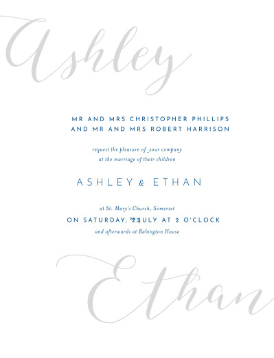 Wedding Invitations Calligraphy Blue - Front