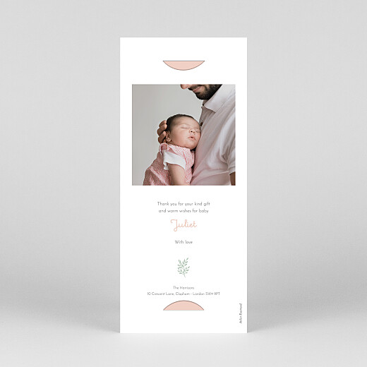 Baby Thank You Cards Liberty Leaves (Bookmark) Pink - View 4