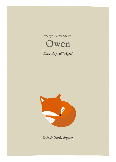 Christening Order of Service Booklets Cover Little Fox Beige - Page 1