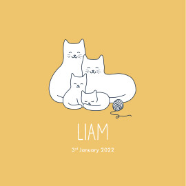 Baby Announcements Cat Family of 4 Yellow