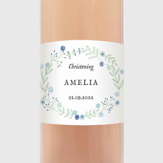 Christening Wine Labels Rustic Floral Blue - View 1