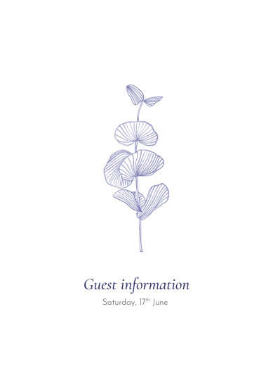 Guest Information Cards Everlasting Eucalyptus Blue - Front