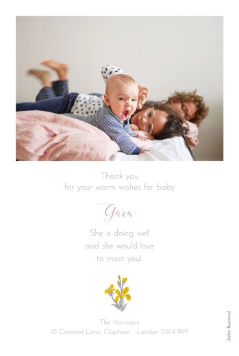 Baby Thank You Cards Prosper pink - Back