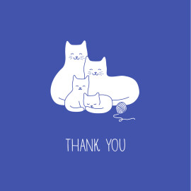 Baby Thank You Cards Cat Family of 4 (4 Pages) Blue