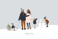 Baby Thank You Cards Winter Family (4 Children) 1