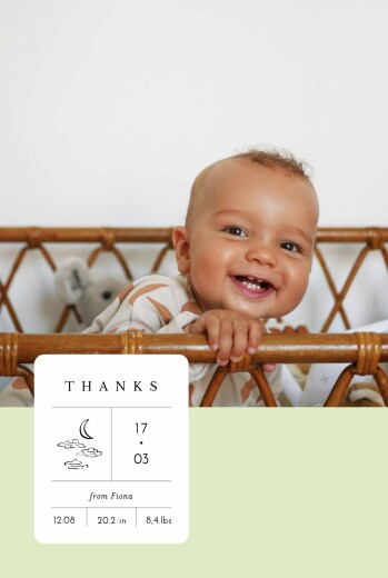 Baby Thank You Cards All about me Green - Page 1