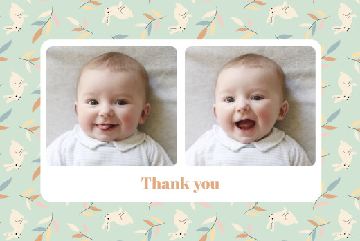 Baby Thank You Cards Bouncing Bunny (Landscape) Green - Page 1