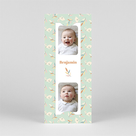 Baby Announcements Bouncing Bunny (Bookmark) Green - View 2