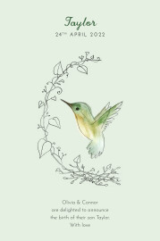 Baby Announcements Little Hummingbird (Portrait) Green
