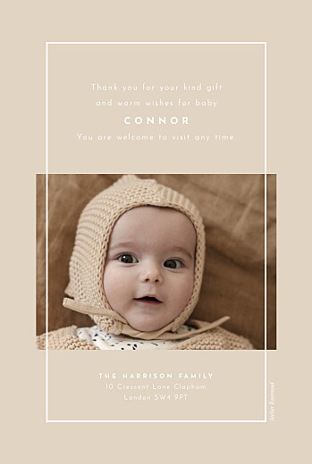 Baby Thank You Cards Minimalist Frame Portrait Beige - Back