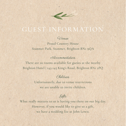 Guest Information Cards Everlasting Love Beige - Front