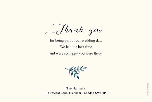 Wedding Thank You Cards Sweet melody Blue - Back