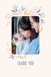 Baby Thank You Cards Elegant Multicolored Foliage (4 pages) Portrait Pink