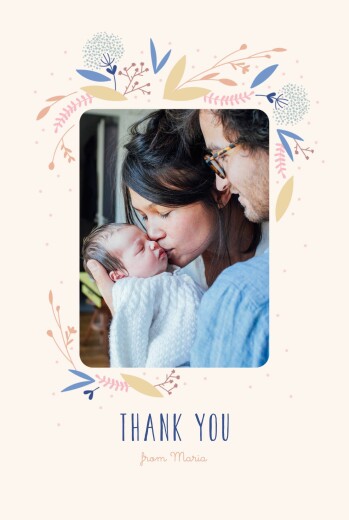 Baby Thank You Cards Elegant Multicolored Foliage (4 pages) Portrait Pink - Page 1