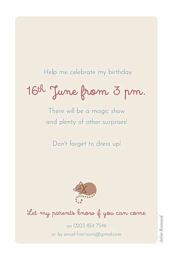 Kids Party Invitations Animal Family Beige - Back