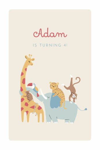 Kids Party Invitations Animal Family Beige - Front
