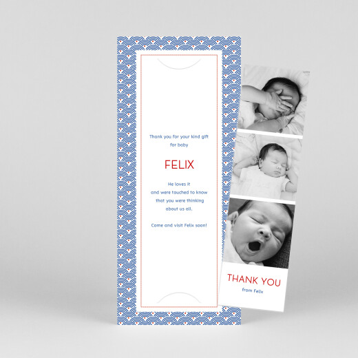 Baby Thank You Cards Pattern (Bookmark) red & blue - View 1