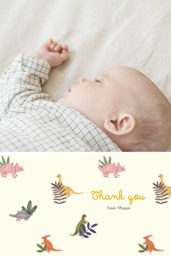 Baby Thank You Cards Dino Baby (Portrait) beige - Page 1