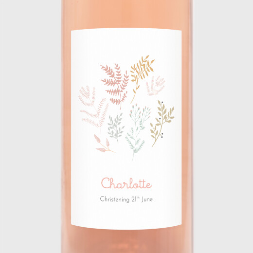 Christening Wine Labels Liberty Leaves Pink - View 1