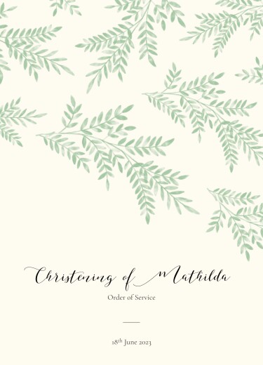 Christening Order of Service Booklets Cover Sweet Melody Green - Page 1