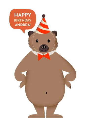Kids Party Invitations Happy Bear-thday Orange - Page 1