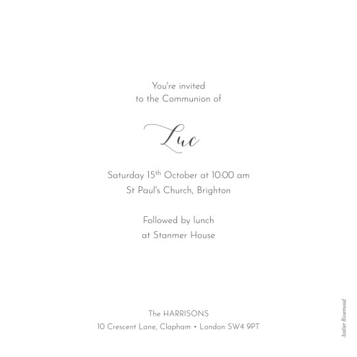 Communion Invitations Lovely Laurel (Foil) White - Back