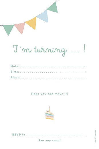 Kids Party Invitations Streamers Pastel - Back