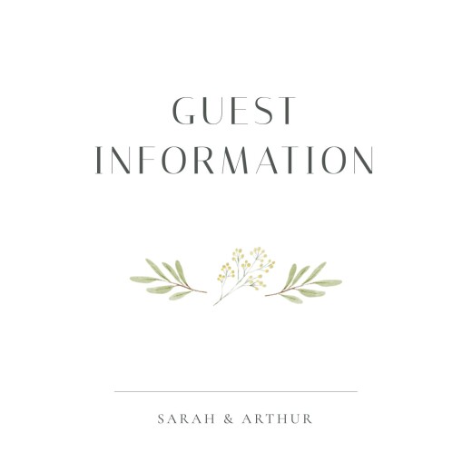 Guest Information Cards Watercolour Woodland White - Front