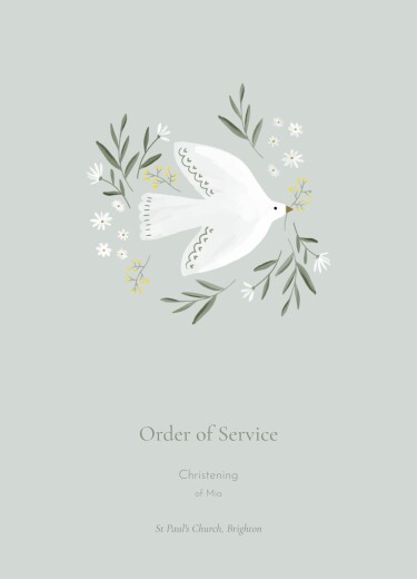Christening Order of Service Booklets Cover Little Dove Blue - Page 1