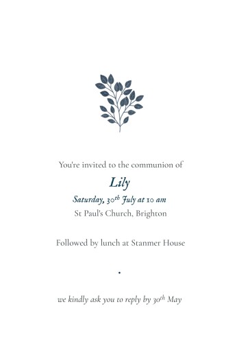 Communion Invitations Verdure Bouquet Blue - Front