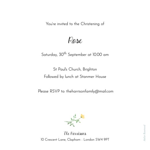 Christening Invitations Floral Frame White - Back