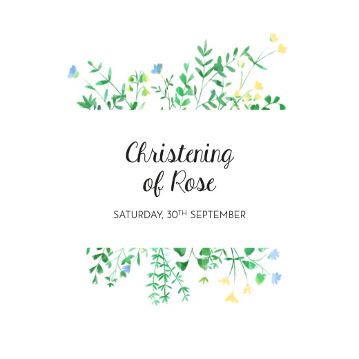Christening Invitations Floral Frame White - Front