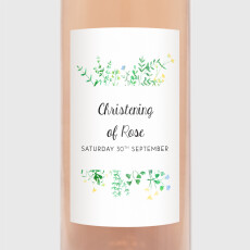 Christening Wine Labels Floral Frame White