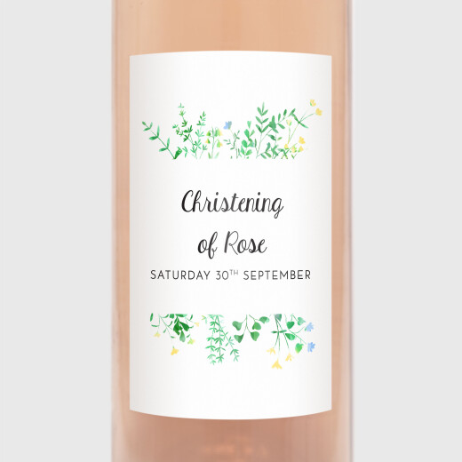 Christening Wine Labels Floral Frame White - View 1