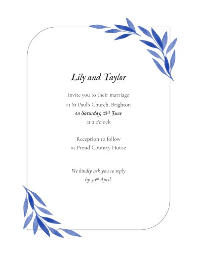 Wedding Invitations Botanical Embrace (portrait) Blue - Front