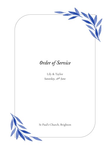 Wedding Order of Service Booklet Covers Botanical Embrace Blue - Page 1