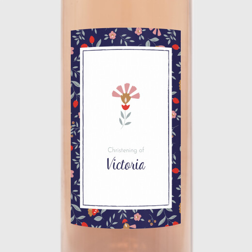 Christening Wine Labels Flora Nightblue - View 1