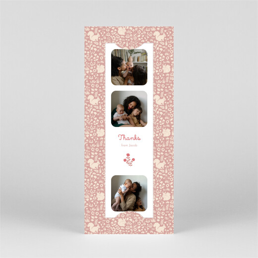 Baby Thank You Cards Liberty Squirrel (bookmark) Pink - View 2