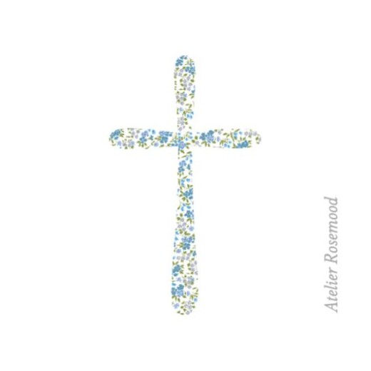 Christening Gift Tags Liberty Cross (square) blue - Back